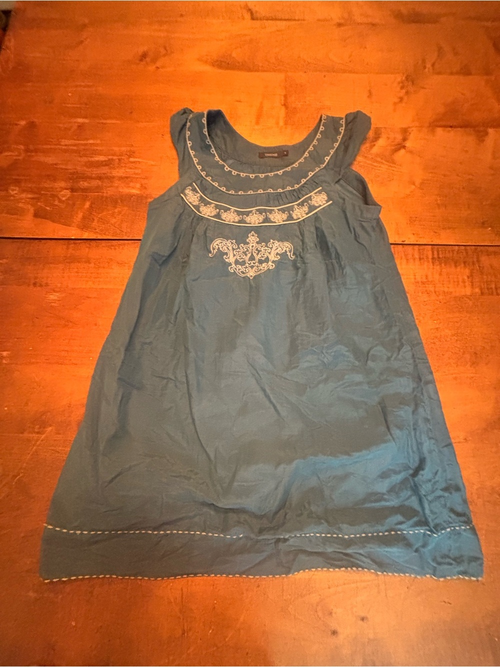 Theme Blue Embroidered Sleeveless Girls Casual Dress